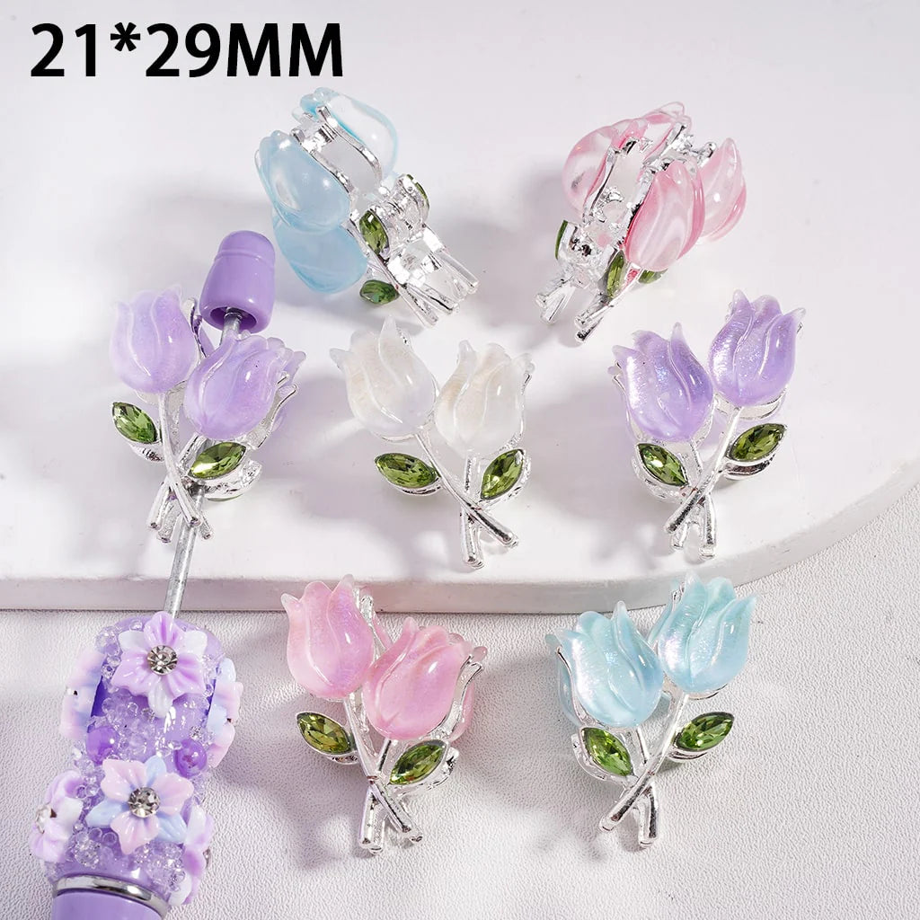 z-Silver Color Metal Beads with Fancy Alloy Cute UV Coating Tulip Flower, 21*29MM