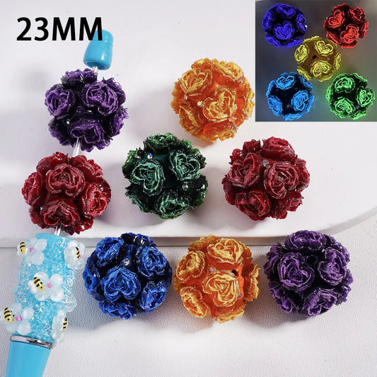 z-Clay Beads Luminous Glitter Heart Flowers AB Rhinestones, 23MM