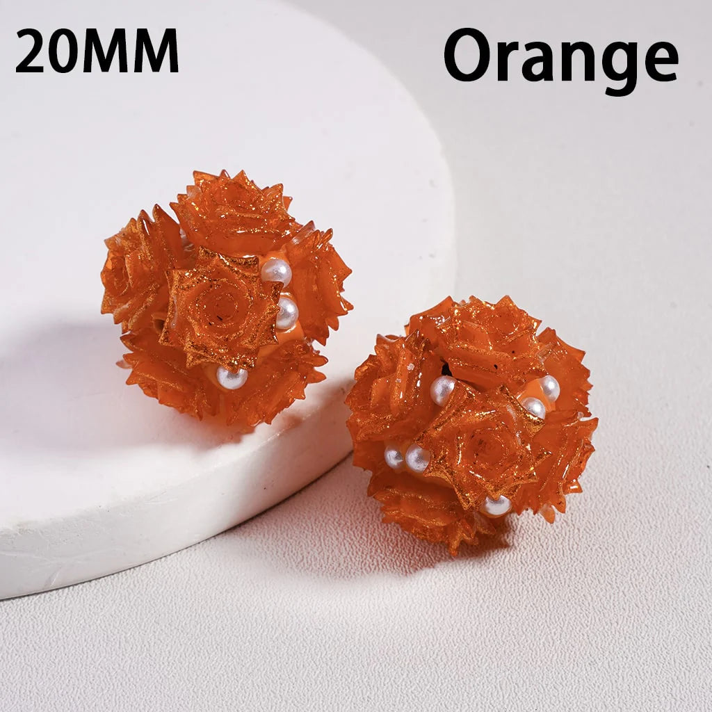 z-Clay Beads Luminous Glitter Rose Flowers White Pearls, 20MM
