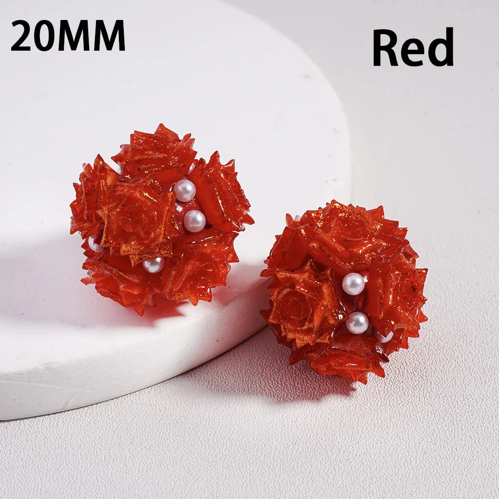 z-Clay Beads Luminous Glitter Rose Flowers White Pearls, 20MM