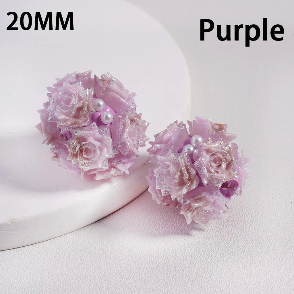 z-Clay Beads Luminous Glitter Rose Flowers White Pearls, 20MM
