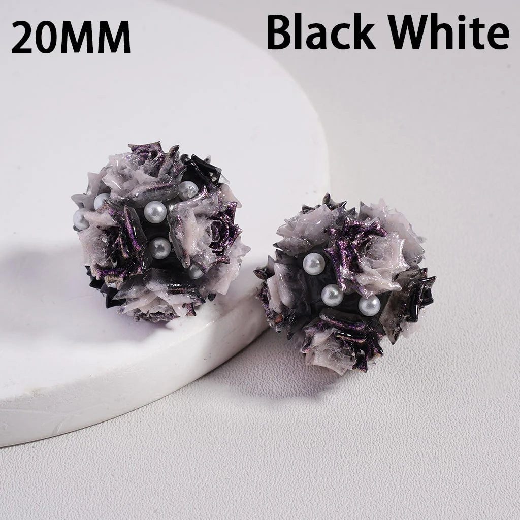 z-Clay Beads Luminous Glitter Rose Flowers White Pearls, 20MM