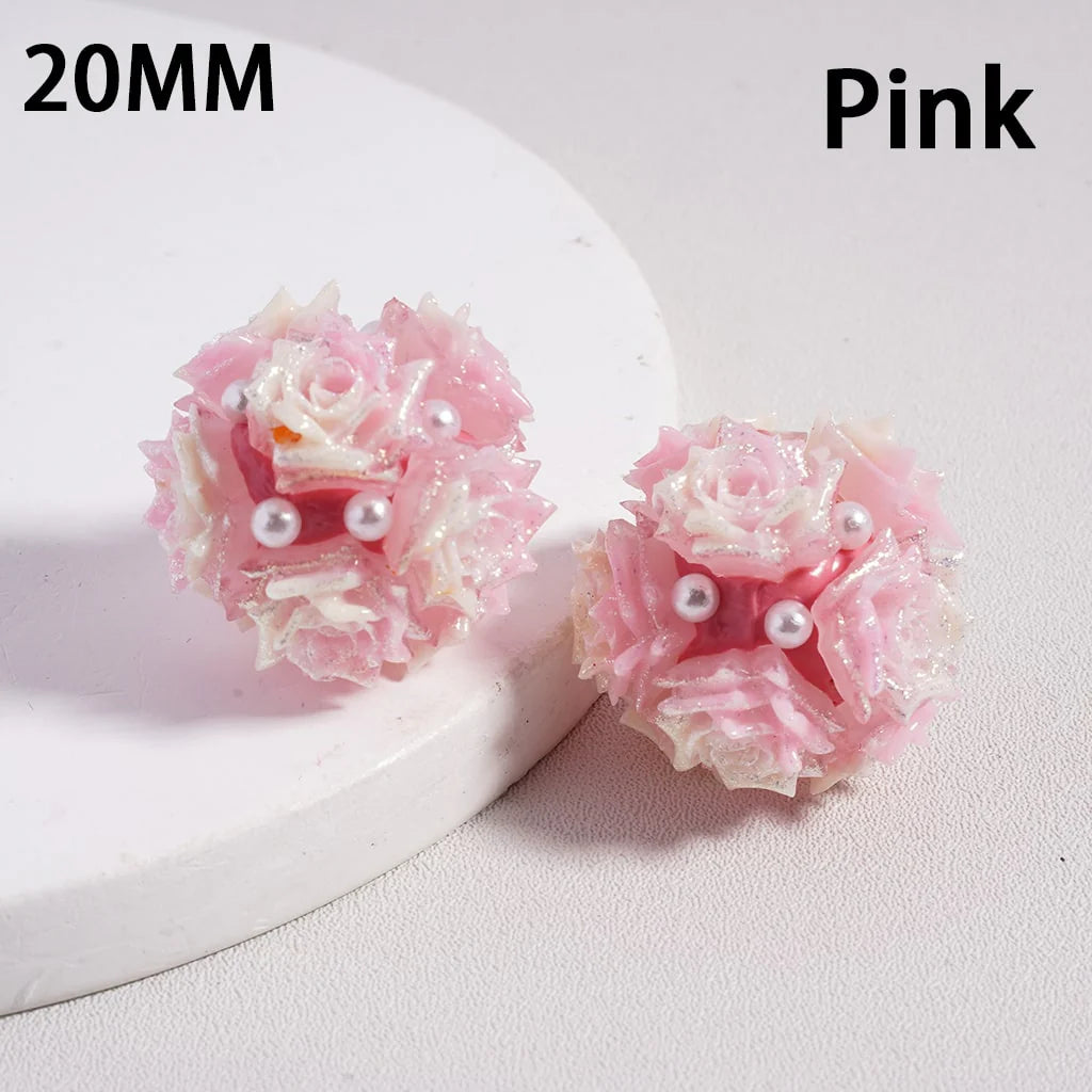 z-Clay Beads Luminous Glitter Rose Flowers White Pearls, 20MM