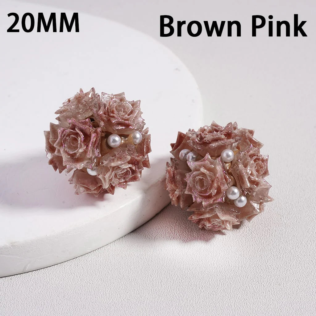 z-Clay Beads Luminous Glitter Rose Flowers White Pearls, 20MM