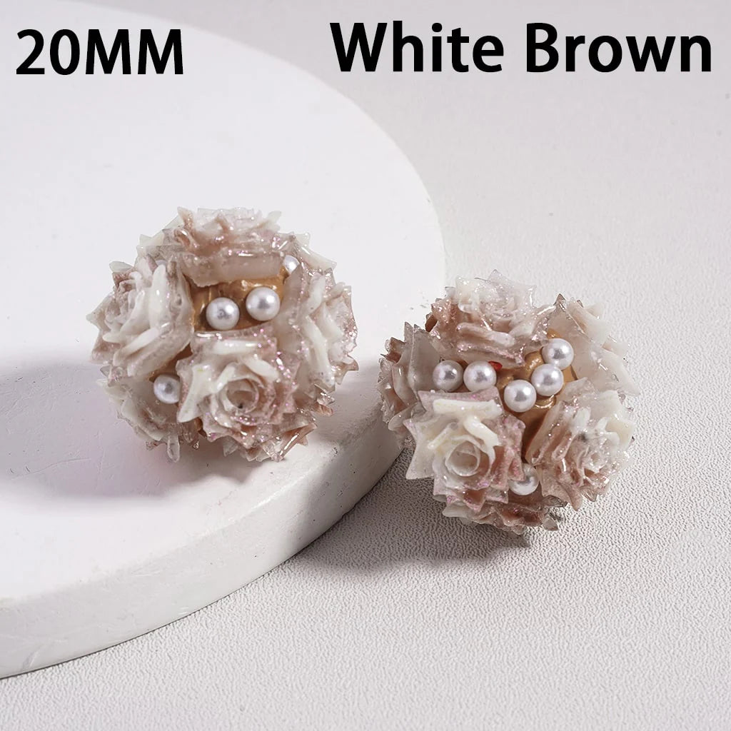 z-Clay Beads Luminous Glitter Rose Flowers White Pearls, 20MM