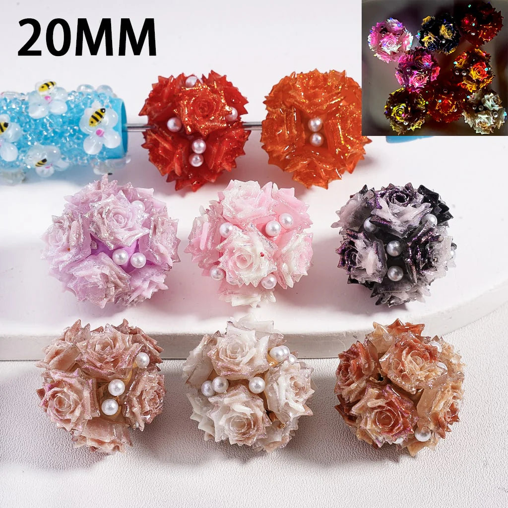 z-Clay Beads Luminous Glitter Rose Flowers White Pearls, 20MM