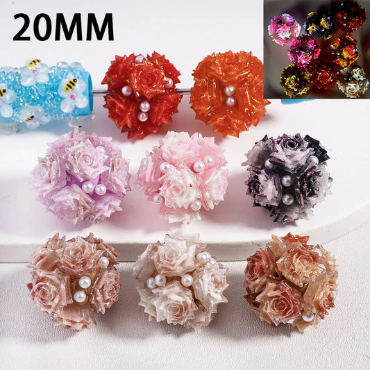 z-Clay Beads Luminous Glitter Rose Flowers White Pearls, 20MM