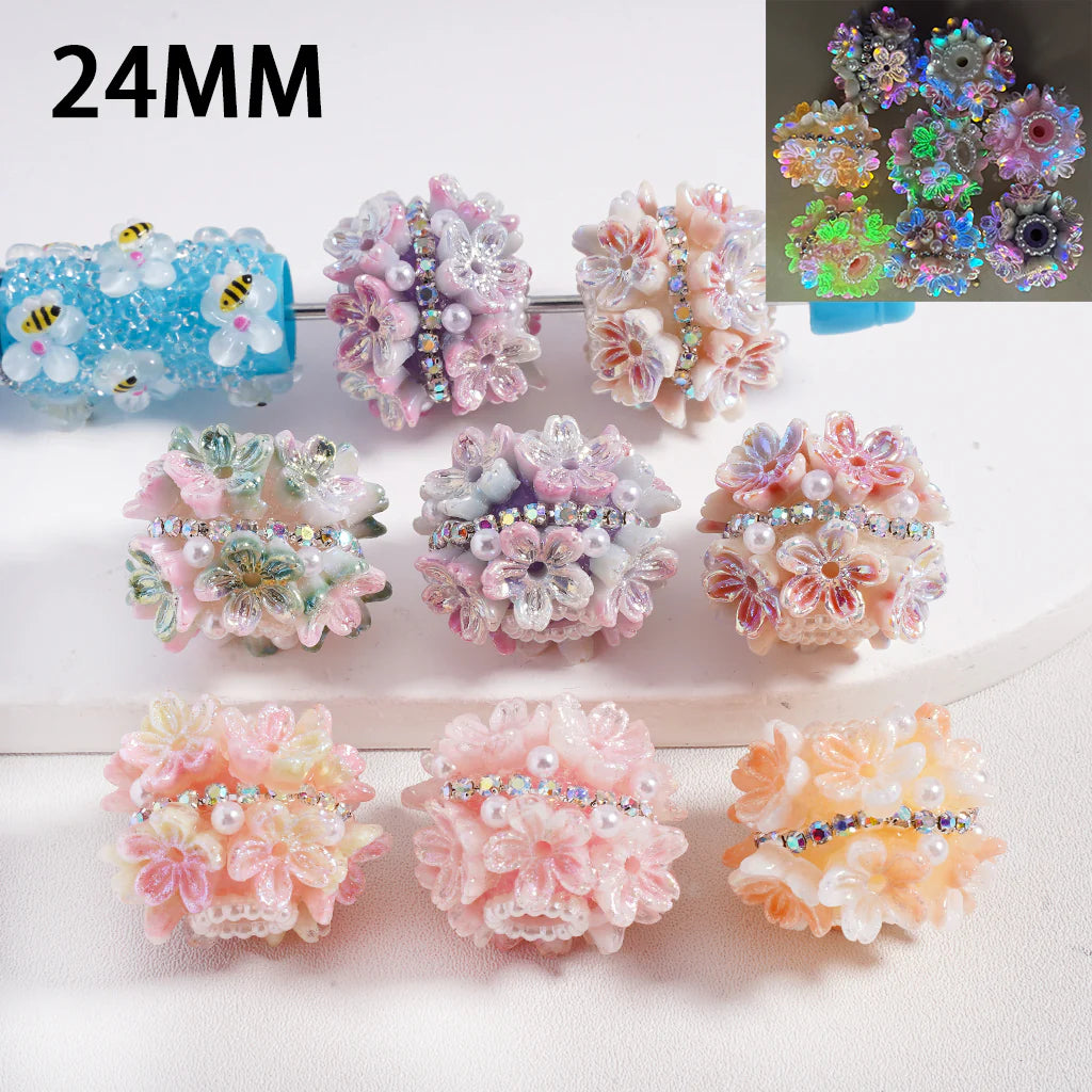 z-Clay Beads Luminous Shiny Flowers AB Rhinestones Chains White Pearls, 24MM, Random Mix