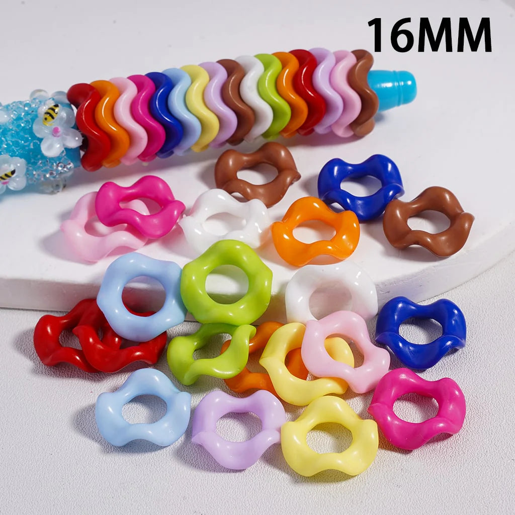 z-Acrylic Beads Wavy Shape Spacer Large Hole, Solid Color, 16MM, Random Mix (No Additional Processes) // (Single Color is available for 1100pcs(Whole Bag) Only)