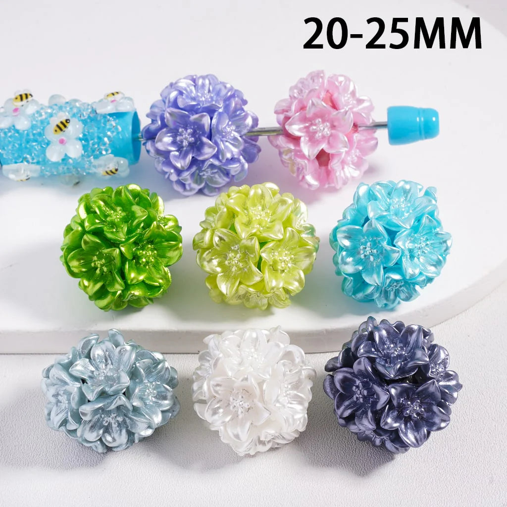 z-Clay Beads Shiny Flowers with Stamen, Multi-Color, Around 20-25MM