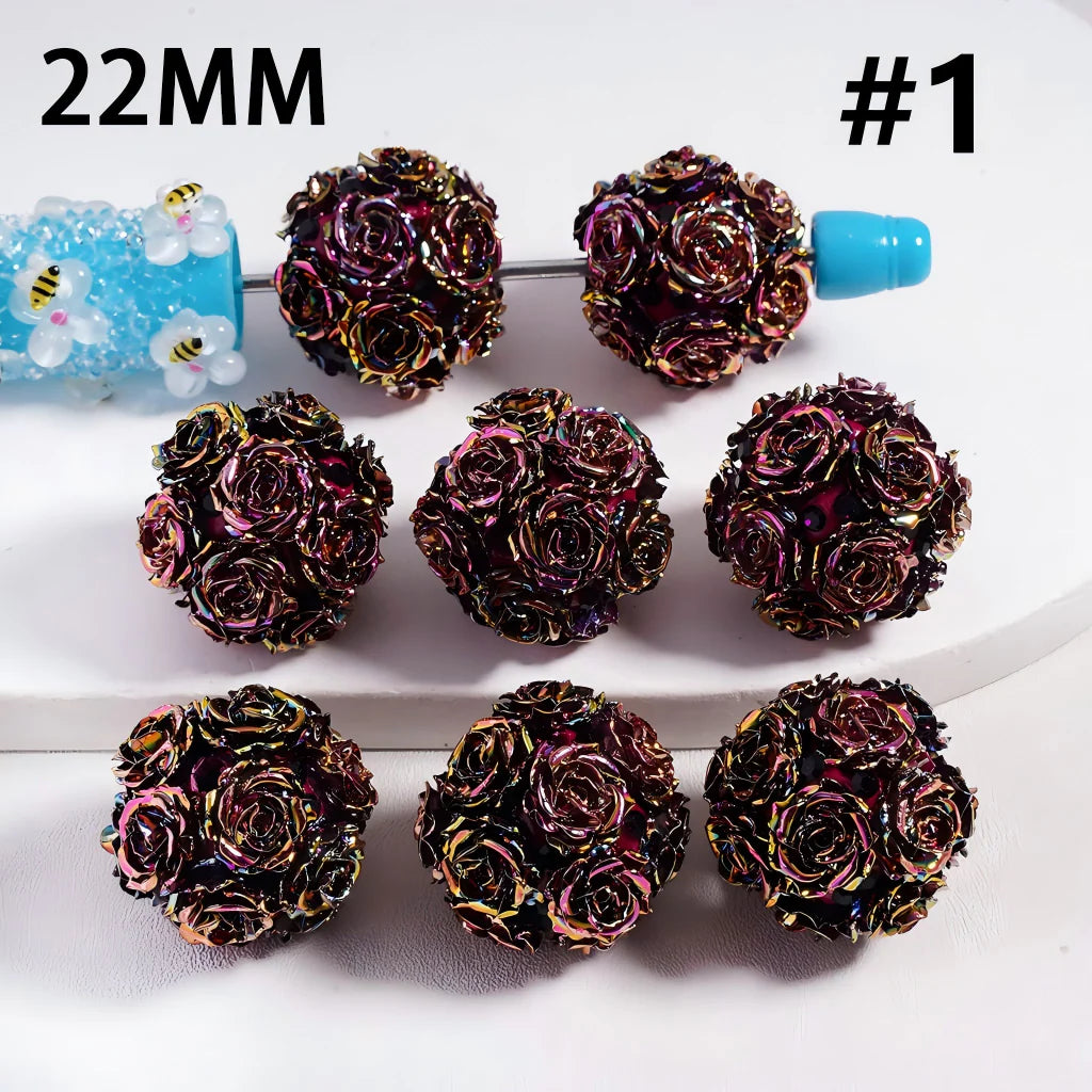 z-Clay Beads UV Coating Shiny Dazzling Purple-Red Flowers Rhinestones