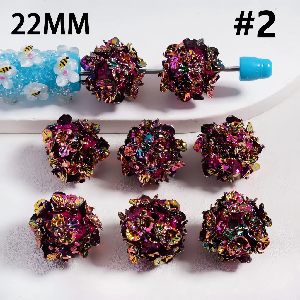 z-Clay Beads UV Coating Shiny Dazzling Purple-Red Flowers Rhinestones