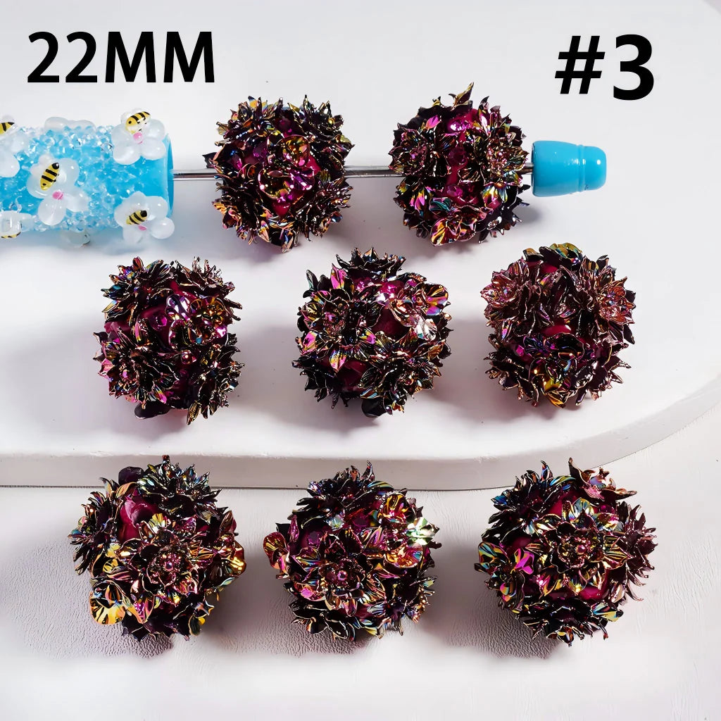 z-Clay Beads UV Coating Shiny Dazzling Purple-Red Flowers Rhinestones