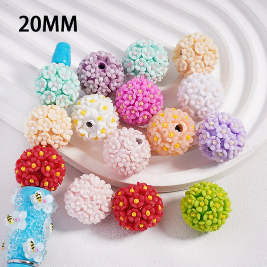 z-Round Clay Beads with Double Color Flowers Lovely Style Solid Colors, 20MM, Random Mix