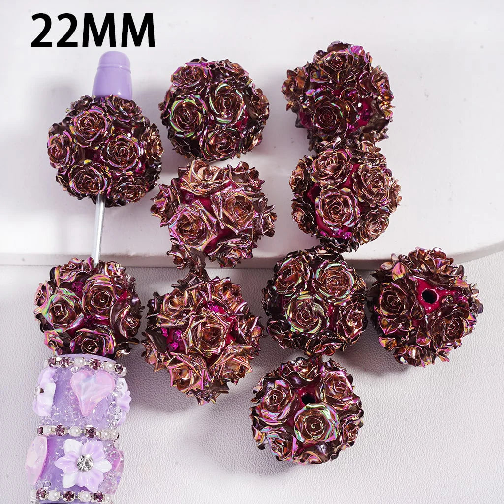 z-Clay Beads UV Coating Shiny Dazzling Purple-Red Flowers Rhinestones