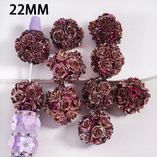 z-Clay Beads UV Coating Shiny Dazzling Purple-Red Flowers Rhinestones