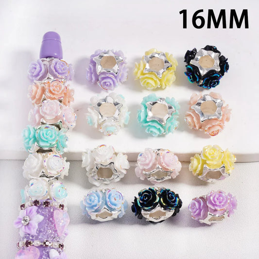 z-Silver Color Alloy Spacer Beads with UV Coating Rose Flowers, 16MM, Multi-Color, Random Mix