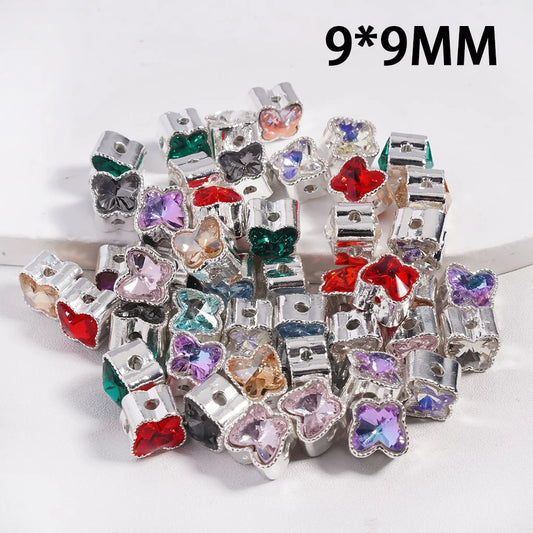 z-Silver Color Metal Beads with Butterfly-Shaped Clear Rhinestone in Various Colors, 9*9MM, Random Mix
