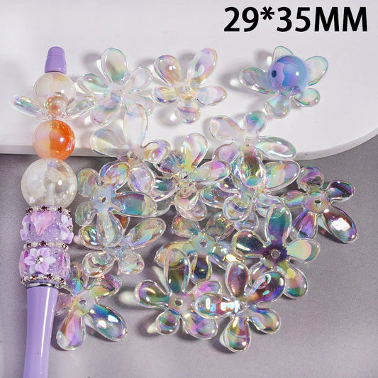 z-Acrylic Beads UV Coating Five-Petaled Flower Spacer, 29*35MM, Transparent Color
