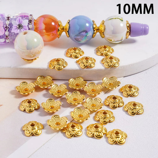 z-Metal Bead Five-Petaled Flower Shape Spacer with Fortune Floral Scroll Patterns, 10MM, Gold (They Fit 16MM Beads)
