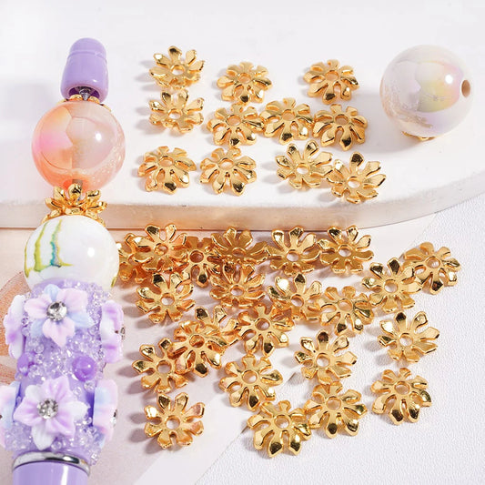 z-Metal Eight-Petaled Flower Shape Spacer for Beads, 10MM, Gold (They Fit 16MM Beads)