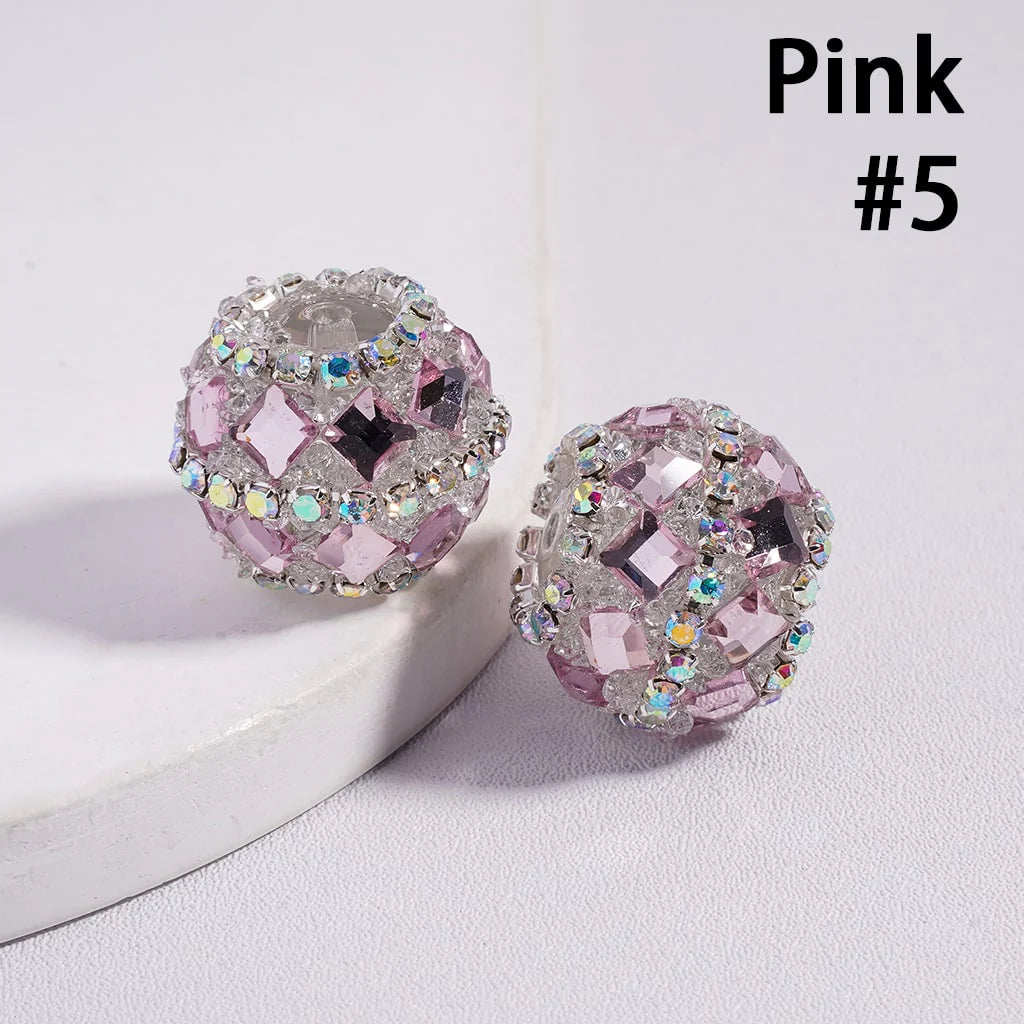 z-Acrylic Sugar Beads with Square Rhinestones and AB Rhinestone Chains, 20MM, Multi-Color