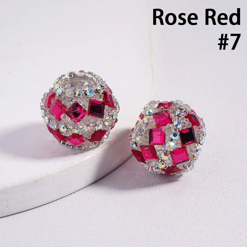 z-Acrylic Sugar Beads with Square Rhinestones and AB Rhinestone Chains, 20MM, Multi-Color