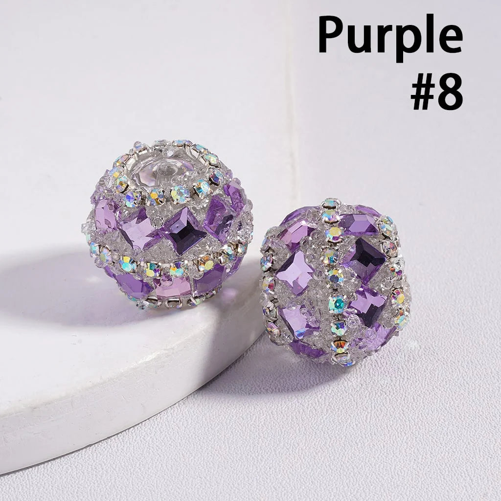 z-Acrylic Sugar Beads with Square Rhinestones and AB Rhinestone Chains, 20MM, Multi-Color