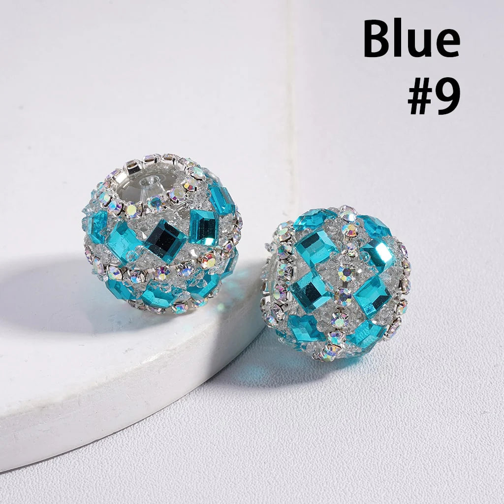 z-Acrylic Sugar Beads with Square Rhinestones and AB Rhinestone Chains, 20MM, Multi-Color