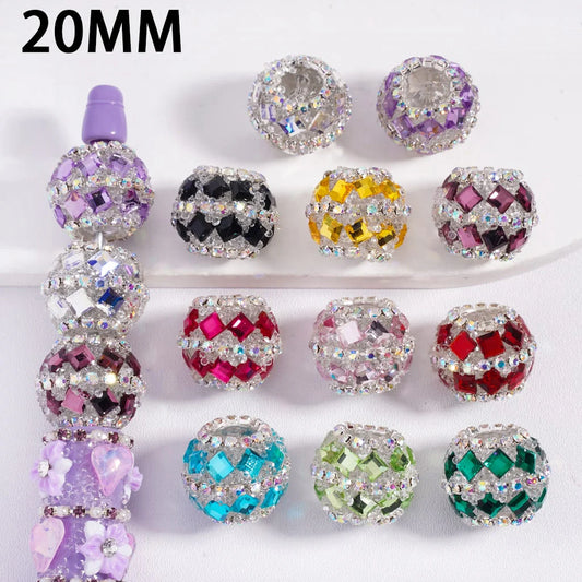 z-Acrylic Sugar Beads with Square Rhinestones and AB Rhinestone Chains, 20MM, Multi-Color