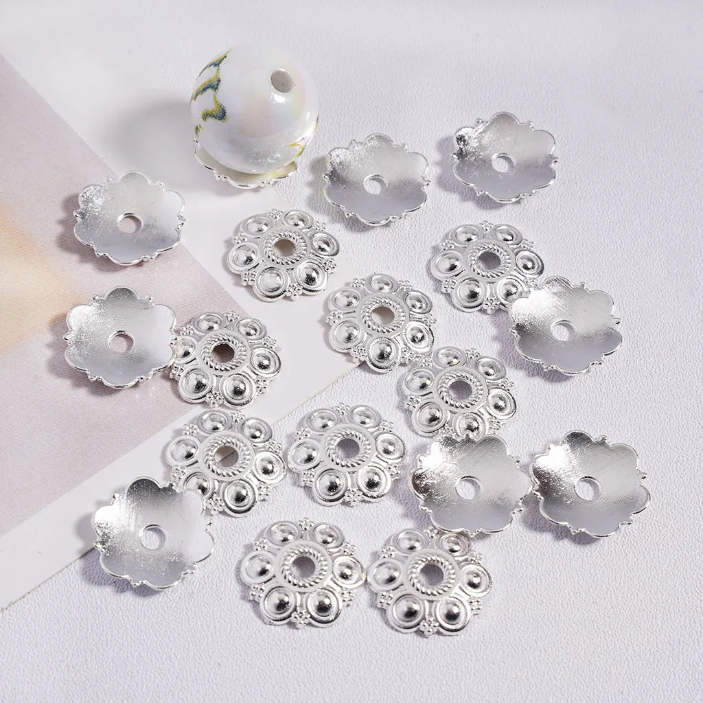 z-Metal Bead Six-Petaled Flower Spacer with Screw Thread and Polka Dots