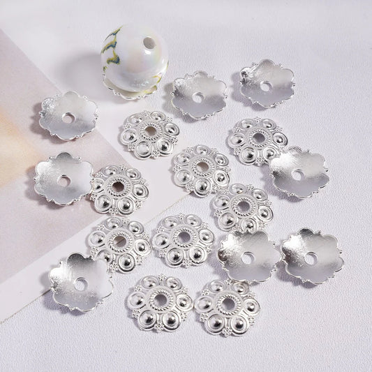 z-Metal Bead Six-Petaled Flower Spacer with Screw Thread and Polka Dots