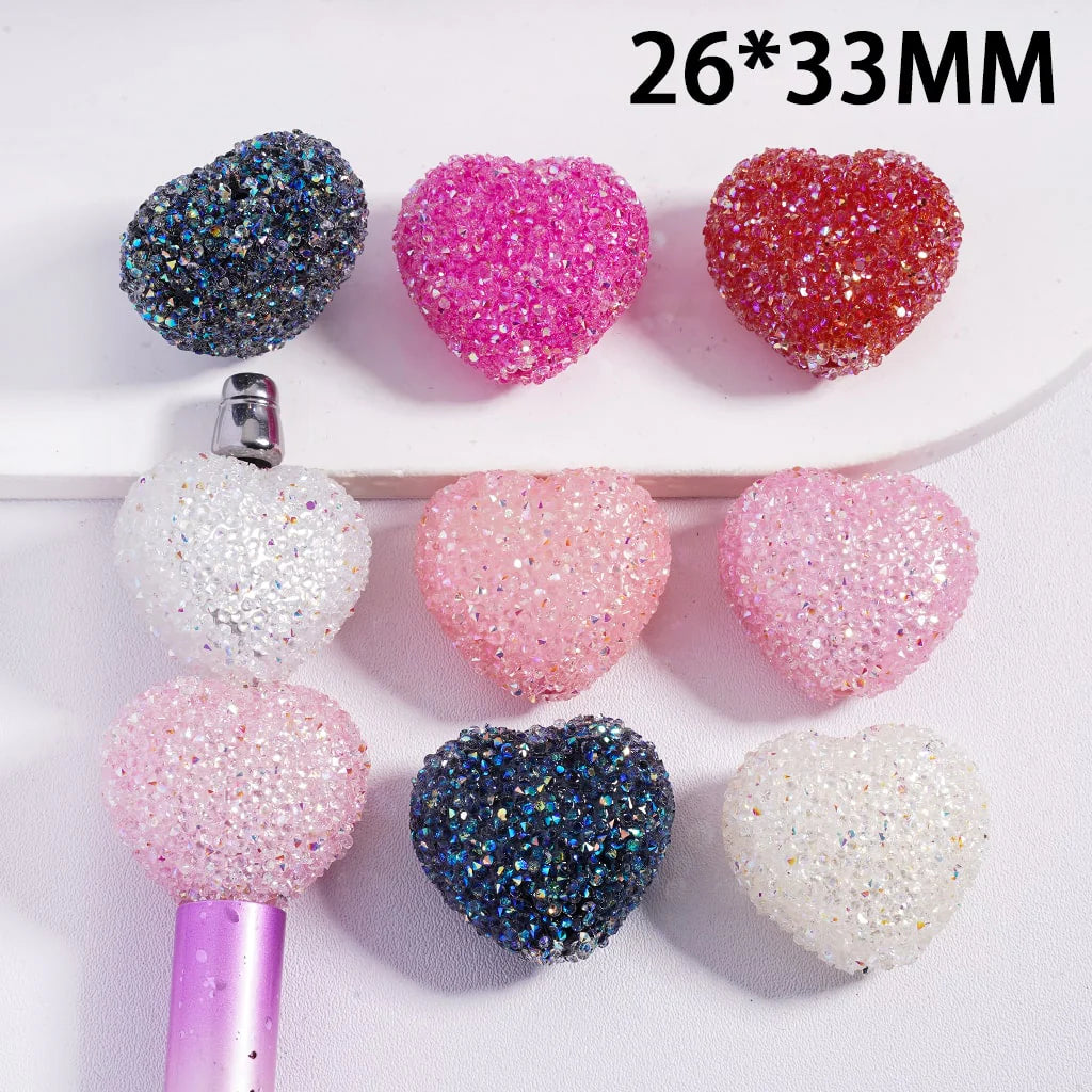 z-Sugar Beads Heart with AB Cone Shape Rhinestones Valentine's Day Series, 26*33MM, Multi-Color, Random Mix