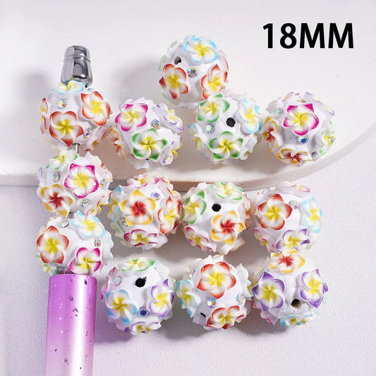 z-Clay Beads with Various Colors Five-Petaled Flowers Series and AB Rhinestone, 18MM
