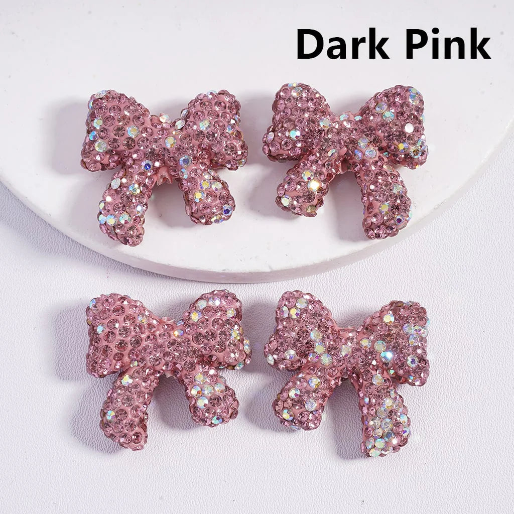 z-Multi-Color Cute Bowtie with AB Rhinestones Clay Beads, 24*26MM, Random Mix