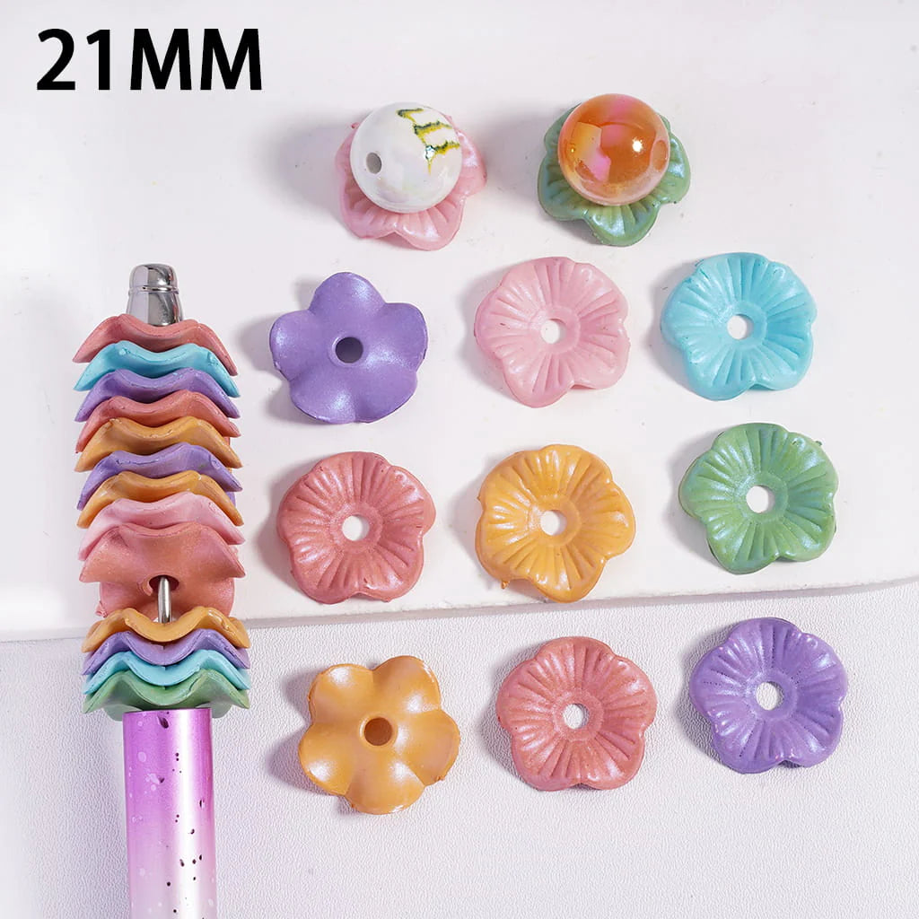 z-Acrylic Spacer Beads UV Coating Lotus Leaf in Solid Color, 21MM, Random Mix