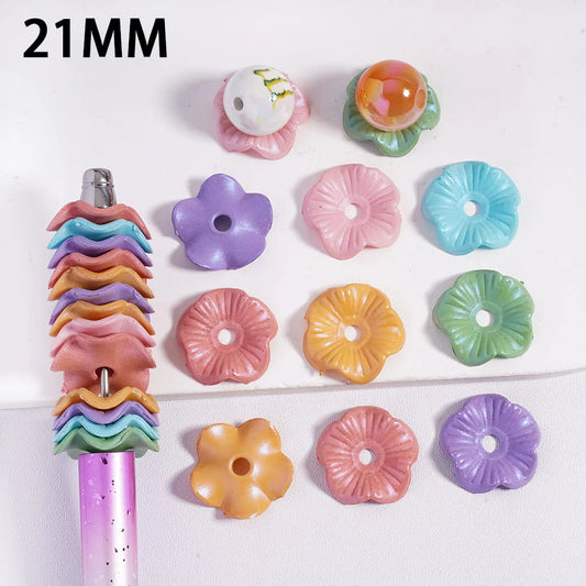 z-Acrylic Spacer Beads UV Coating Lotus Leaf in Solid Color, 21MM, Random Mix