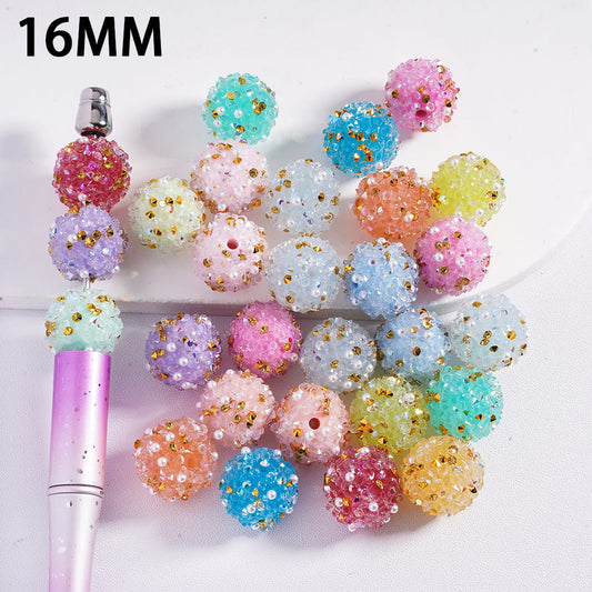 z-Sugar Beads Round with Cone Shape Rhinestones and White Pearls, 16MM, Multi-Color, Random Mix