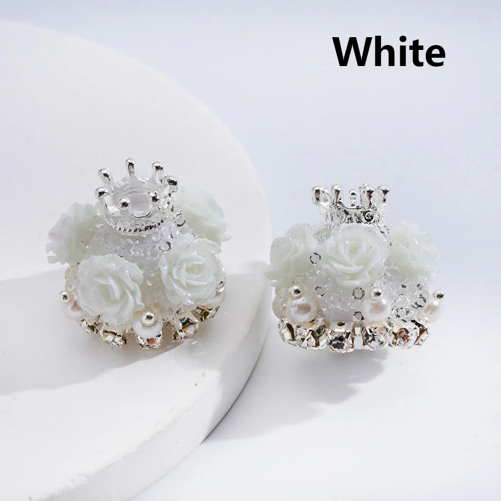 z-Sugar Acrylic Beads Shiny Glitter Flowers Silver Alloy Crown White Pearls Clear Rhinestones Chains Multi-Color 20*21MM