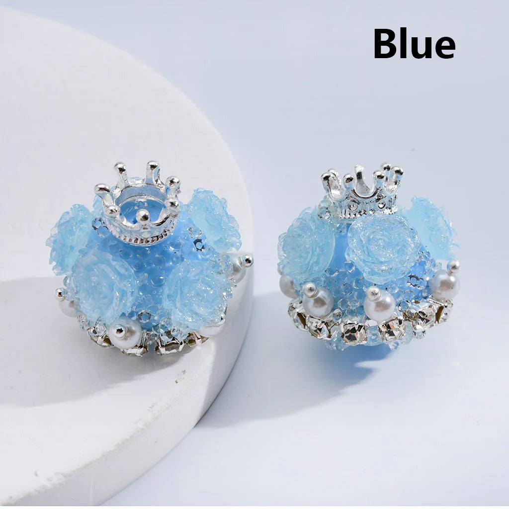 z-Sugar Acrylic Beads Shiny Glitter Flowers Silver Alloy Crown White Pearls Clear Rhinestones Chains Multi-Color 20*21MM