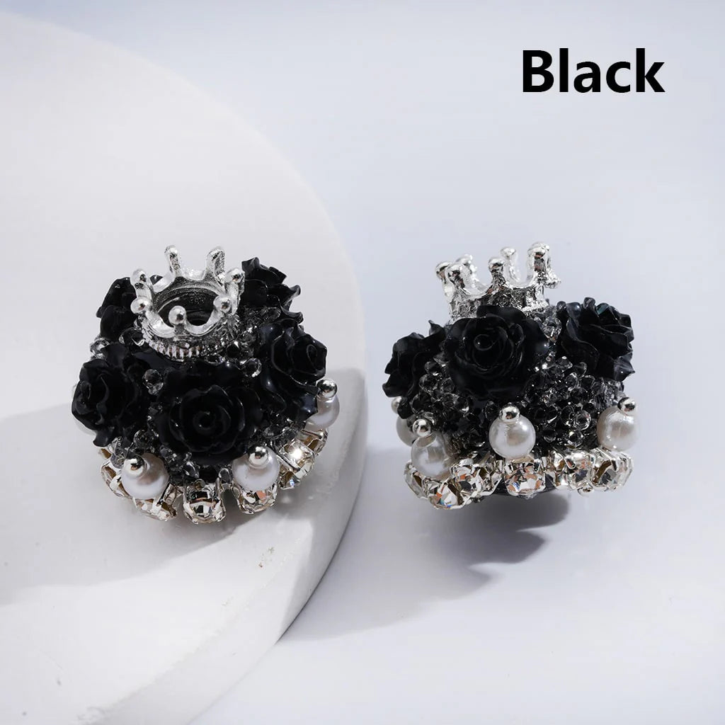 z-Sugar Acrylic Beads Shiny Glitter Flowers Silver Alloy Crown White Pearls Clear Rhinestones Chains Multi-Color 20*21MM