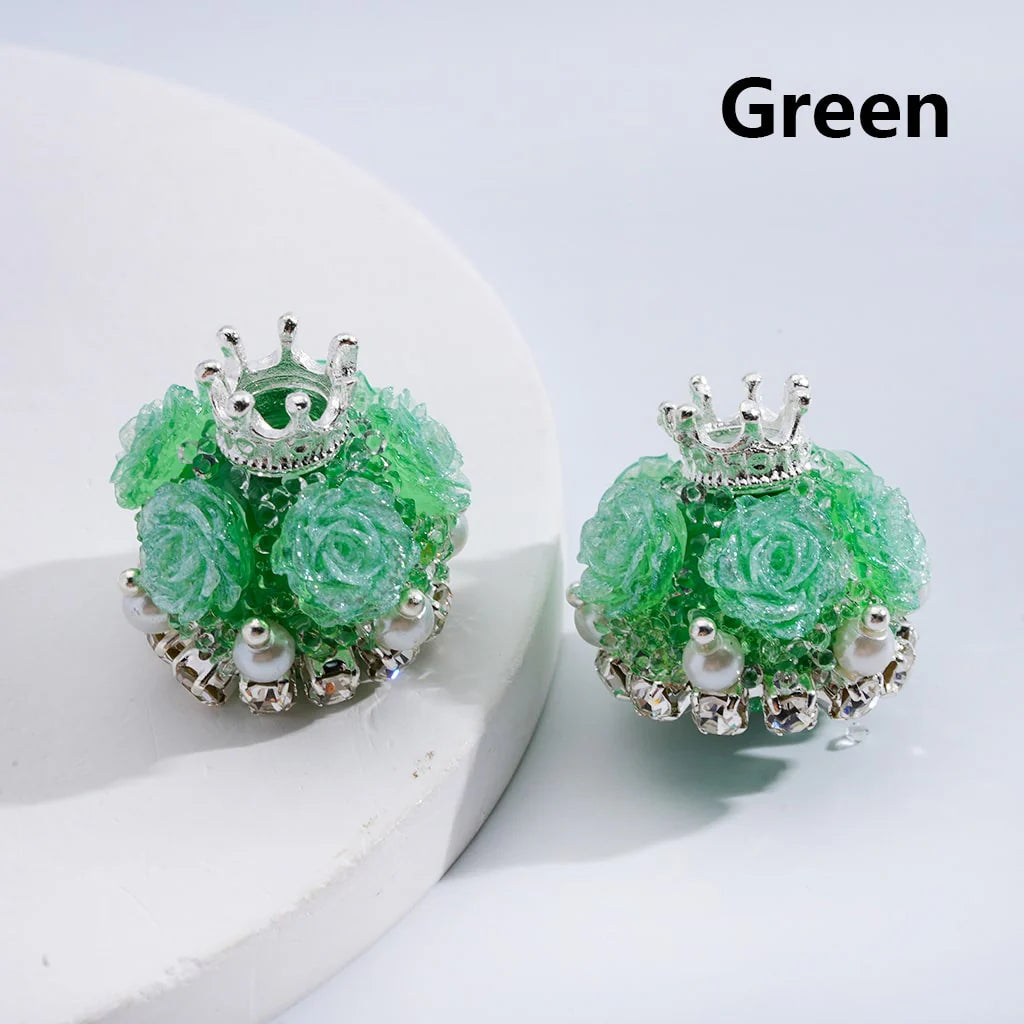 z-Sugar Acrylic Beads Shiny Glitter Flowers Silver Alloy Crown White Pearls Clear Rhinestones Chains Multi-Color 20*21MM