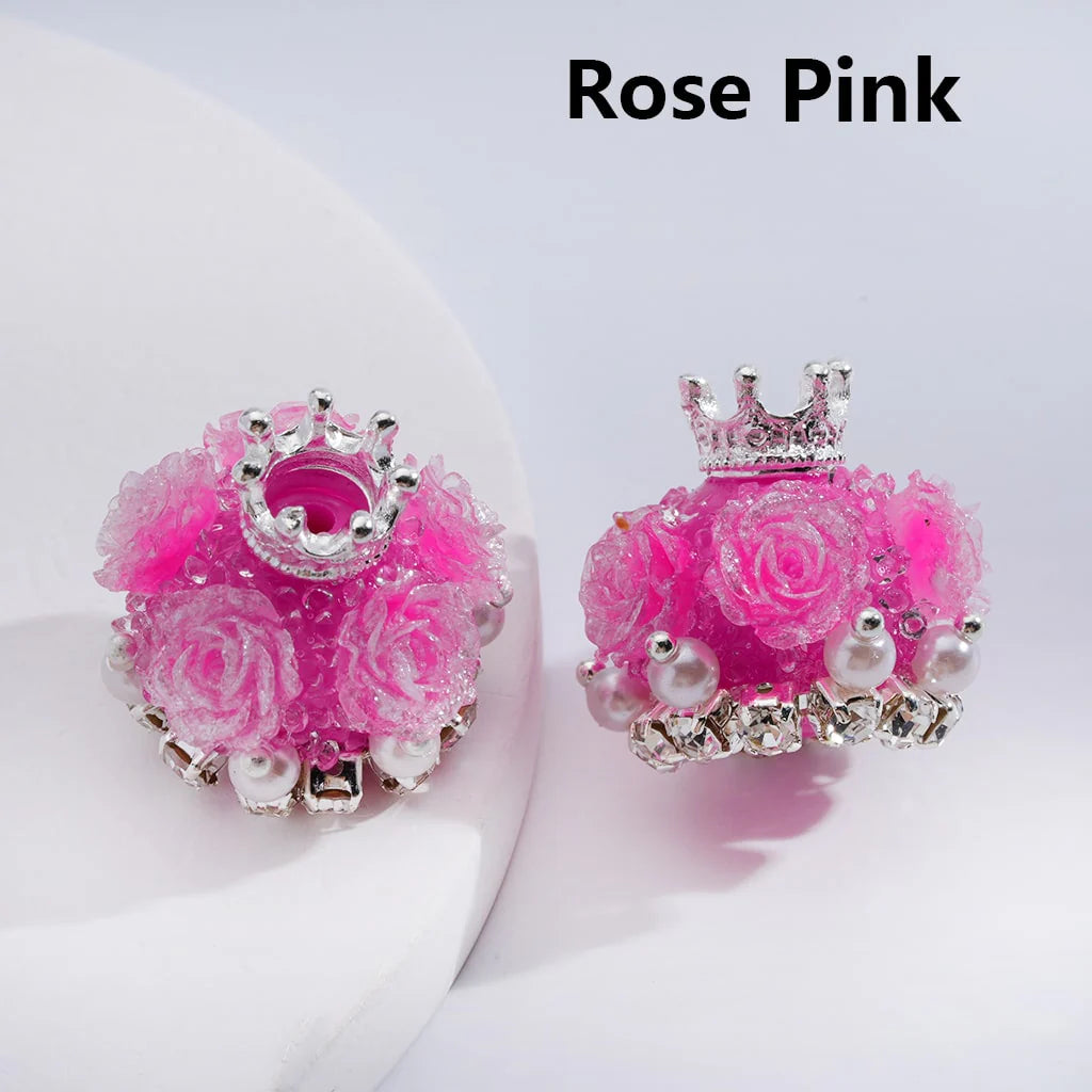 z-Sugar Acrylic Beads Shiny Glitter Flowers Silver Alloy Crown White Pearls Clear Rhinestones Chains Multi-Color 20*21MM