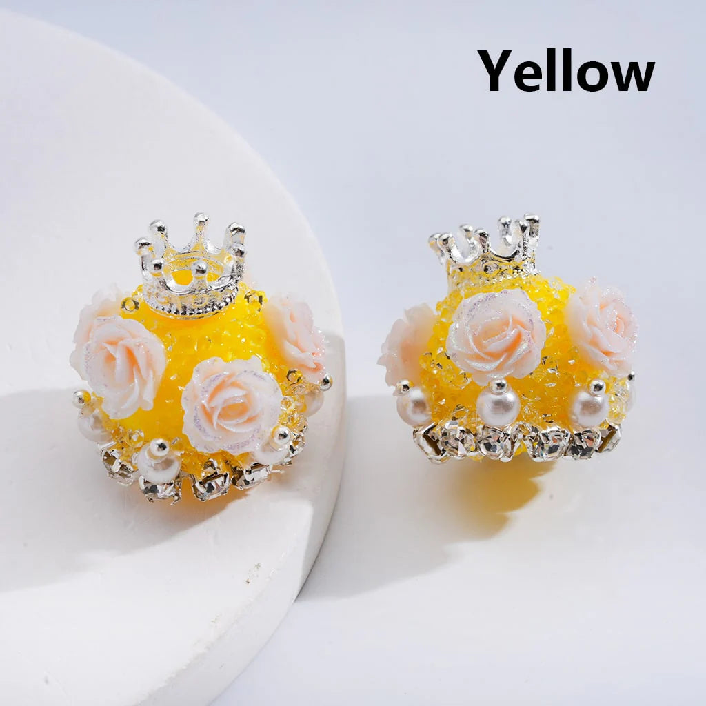 z-Sugar Acrylic Beads Shiny Glitter Flowers Silver Alloy Crown White Pearls Clear Rhinestones Chains Multi-Color 20*21MM