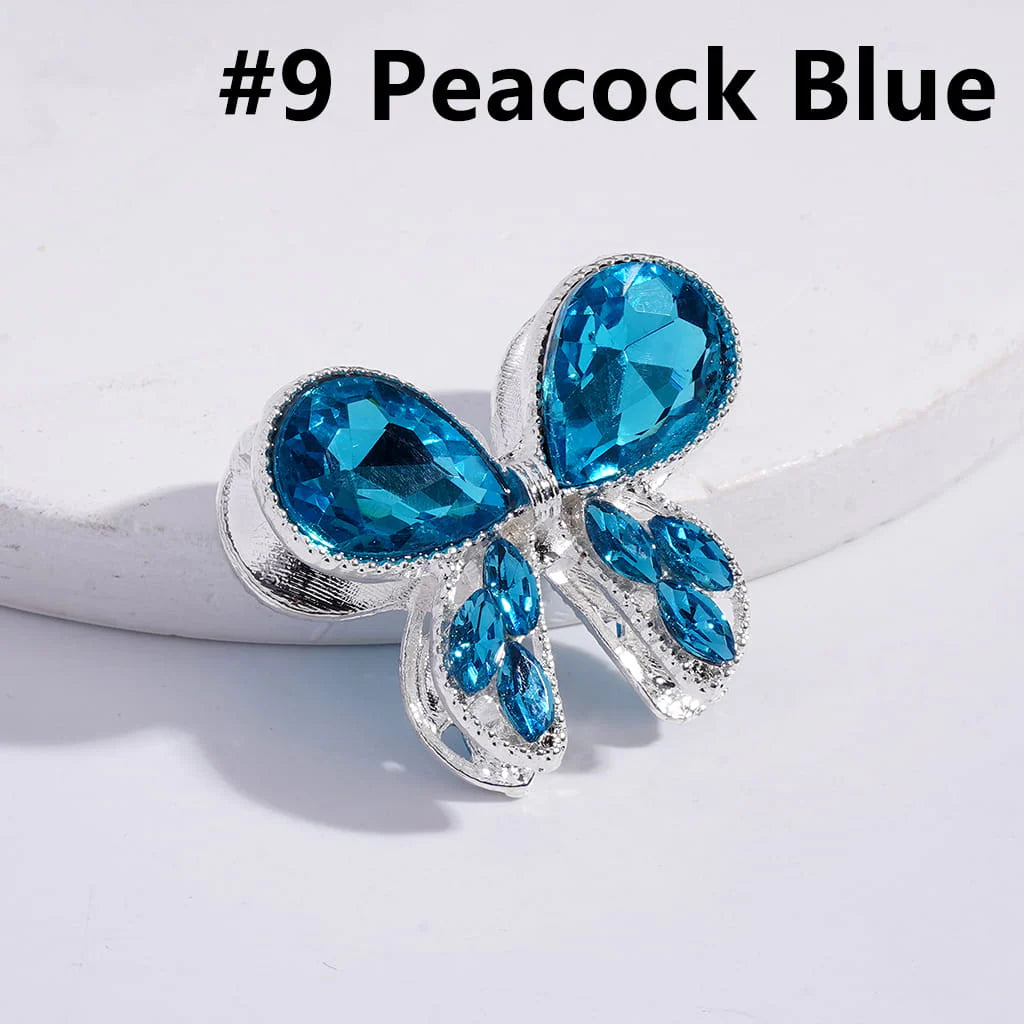 z-Silver Metal Beads with Delicate Fancy Bowtie and Colorful Shiny Rhinestones 31×26MM