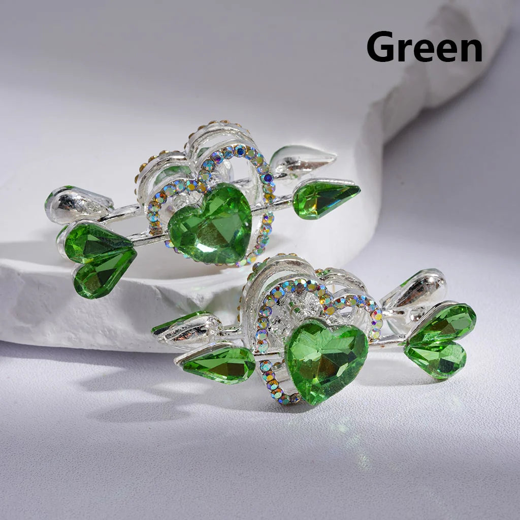 z-Silver Metal Beads Cupi's Arrow Love Fancy Heart with Multi-Color Shiny Rhinestones, 43*20MM