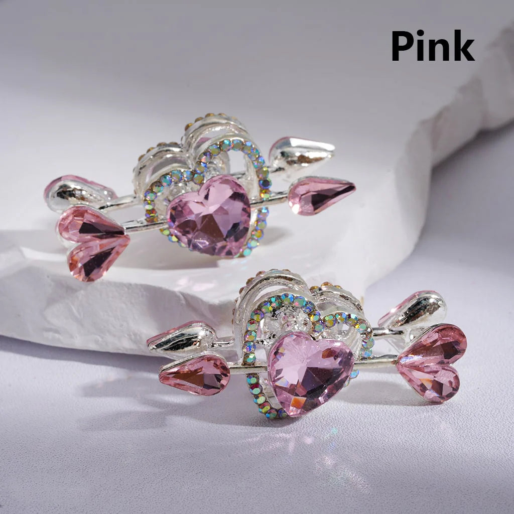 z-Silver Metal Beads Cupi's Arrow Love Fancy Heart with Multi-Color Shiny Rhinestones, 43*20MM