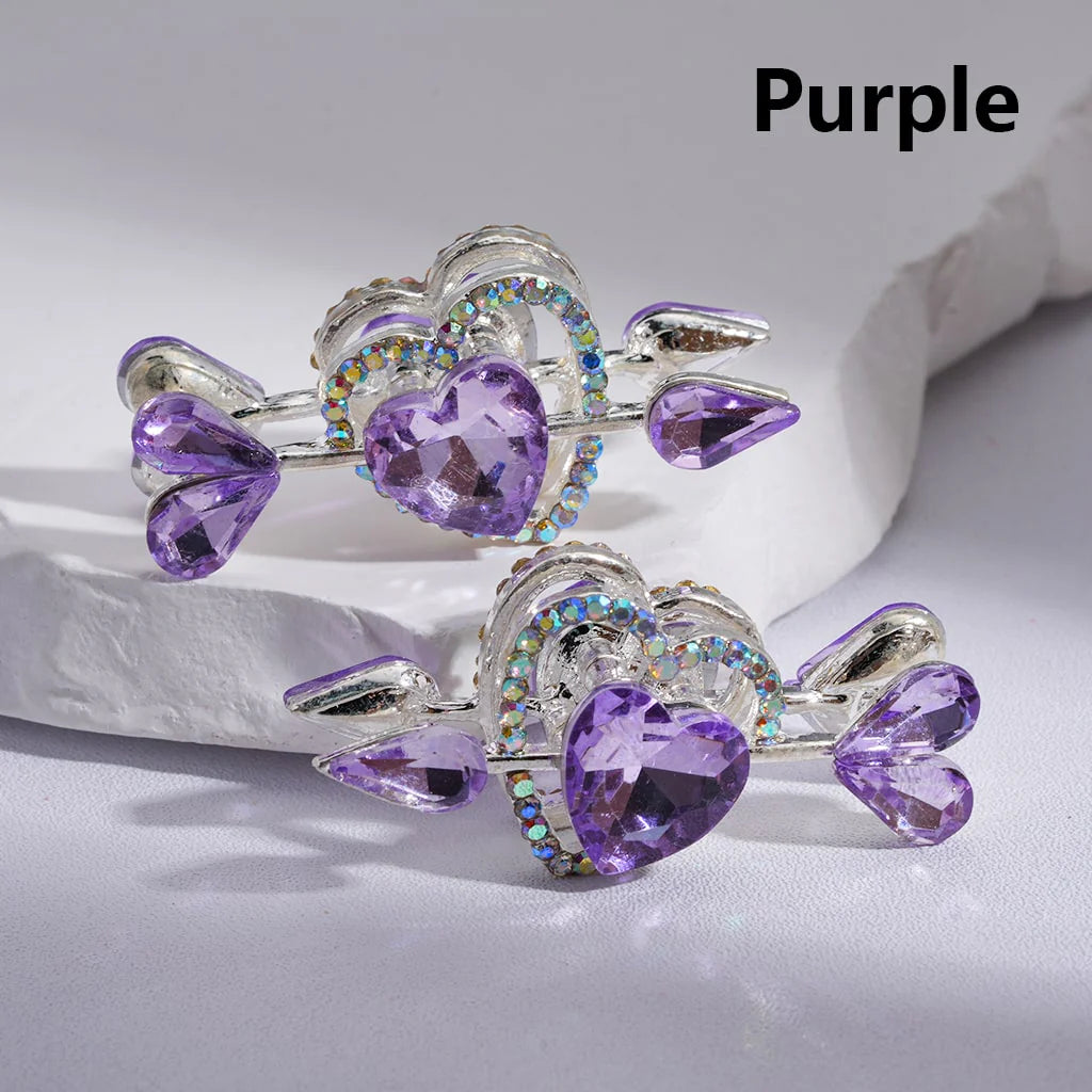 z-Silver Metal Beads Cupi's Arrow Love Fancy Heart with Multi-Color Shiny Rhinestones, 43*20MM