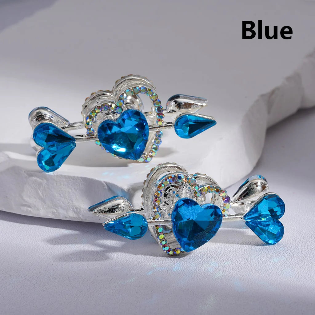 z-Silver Metal Beads Cupi's Arrow Love Fancy Heart with Multi-Color Shiny Rhinestones, 43*20MM