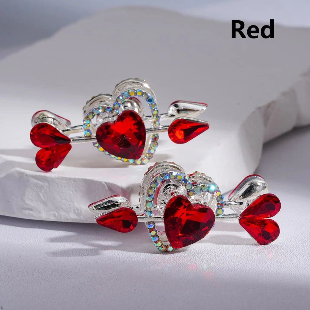 z-Silver Metal Beads Cupi's Arrow Love Fancy Heart with Multi-Color Shiny Rhinestones, 43*20MM